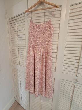 American Eagle Outfitters Pink Floral Smocked Midi Dress